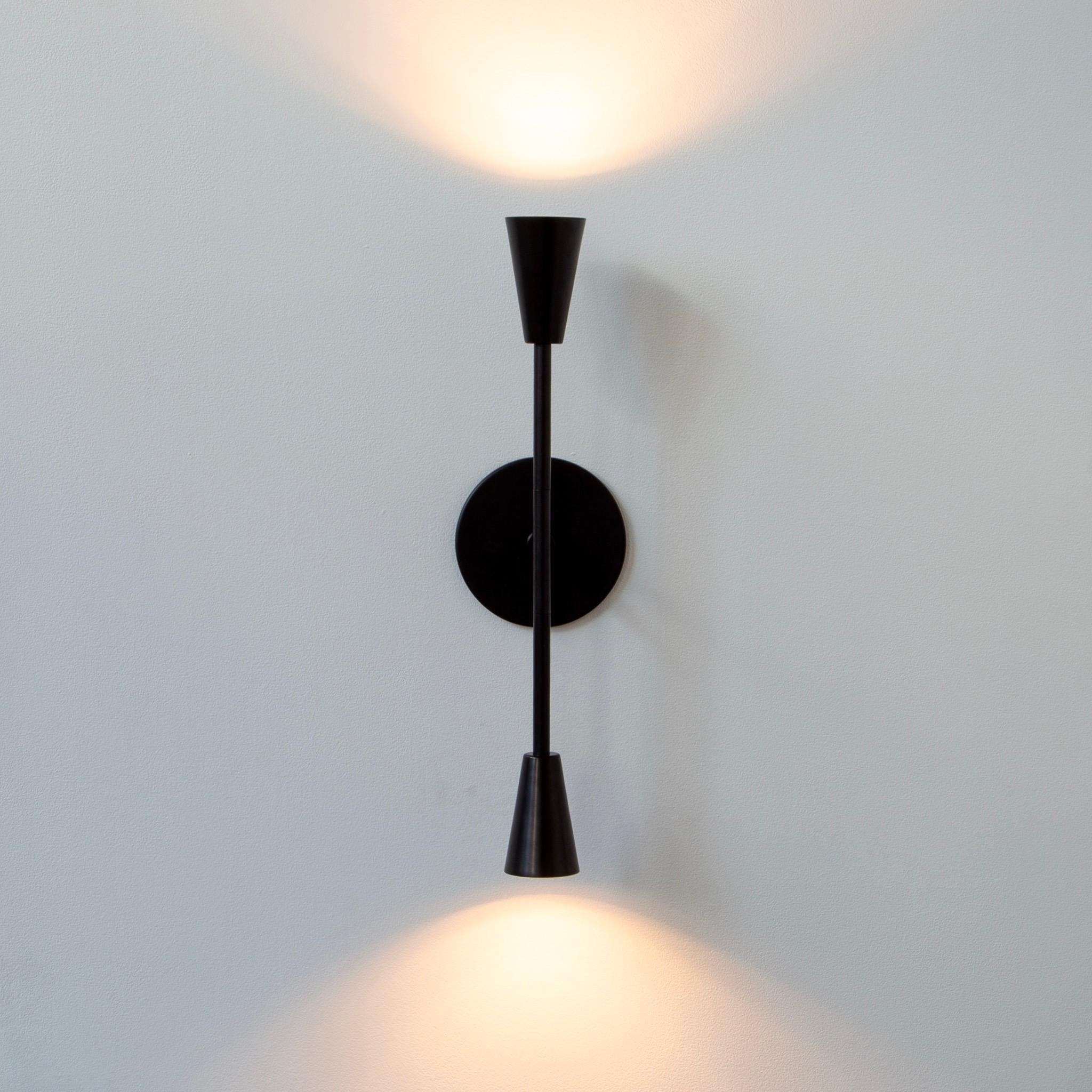 Metal Cone 2 Vanity Sconce, Large, by Research.Lighting, Black, In Stock For Sale