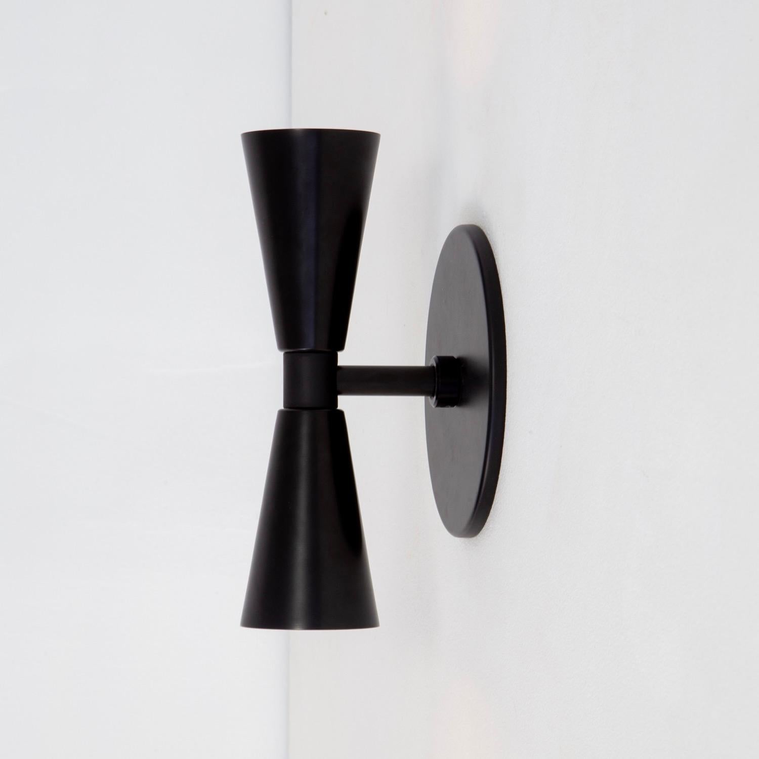 Modern Cone 2 Wall Sconce by Research.Lighting, Black, In Stock For Sale