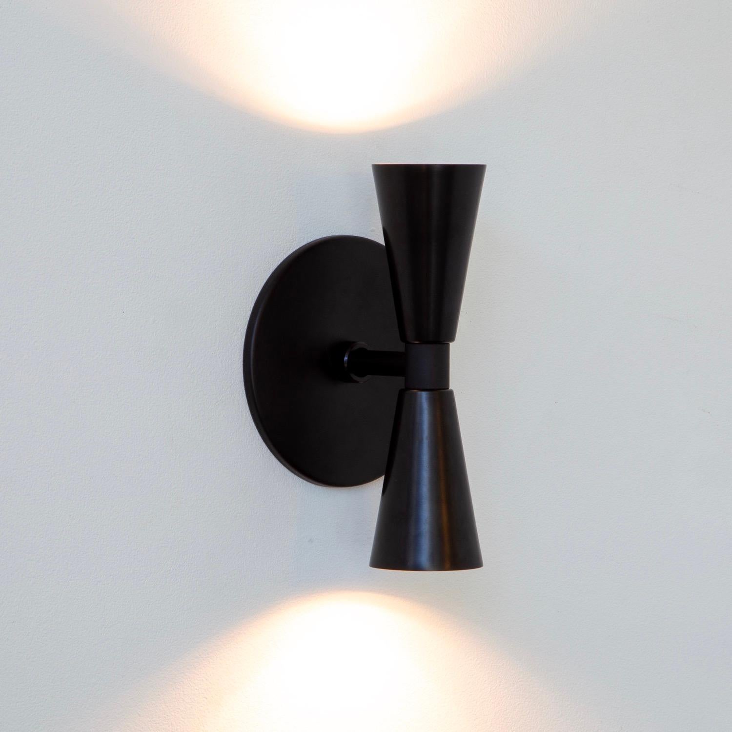 Cone 2 Wall Sconce by Research.Lighting, Black, In Stock In New Condition For Sale In Brooklyn, NY