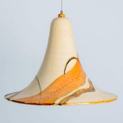 Cone Beige Orange Ceramic Pendant Light, Denmark, 1970