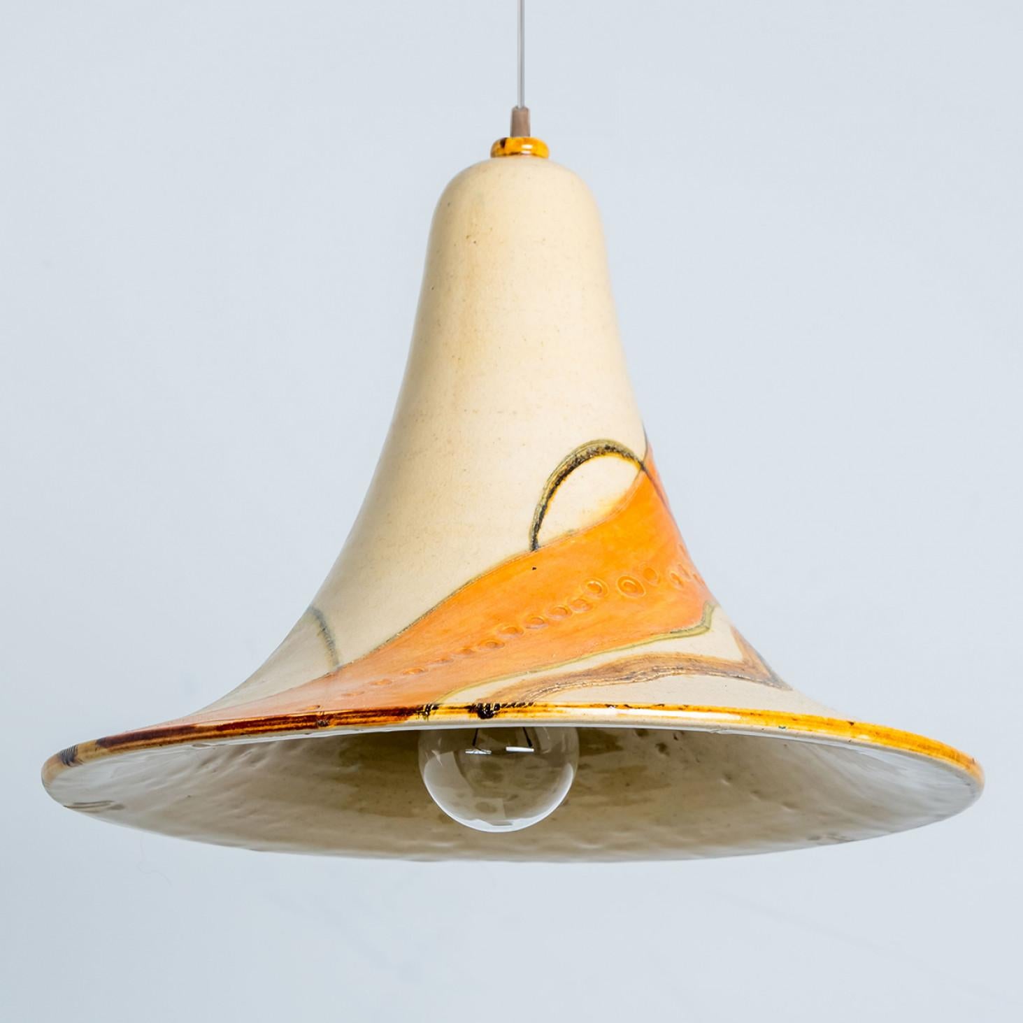 Mid-Century Modern Cone Beige Orange Ceramic Pendant Light, Denmark, 1970 For Sale