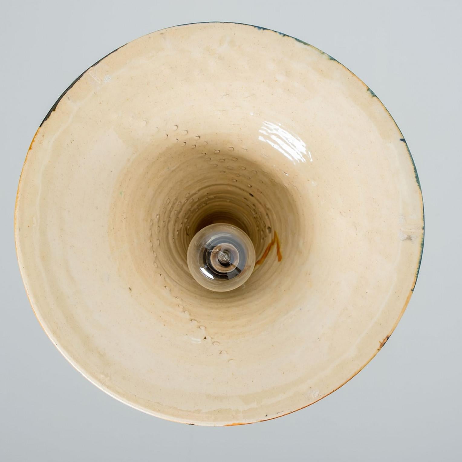 German Cone Beige Orange Ceramic Pendant Light, Denmark, 1970 For Sale