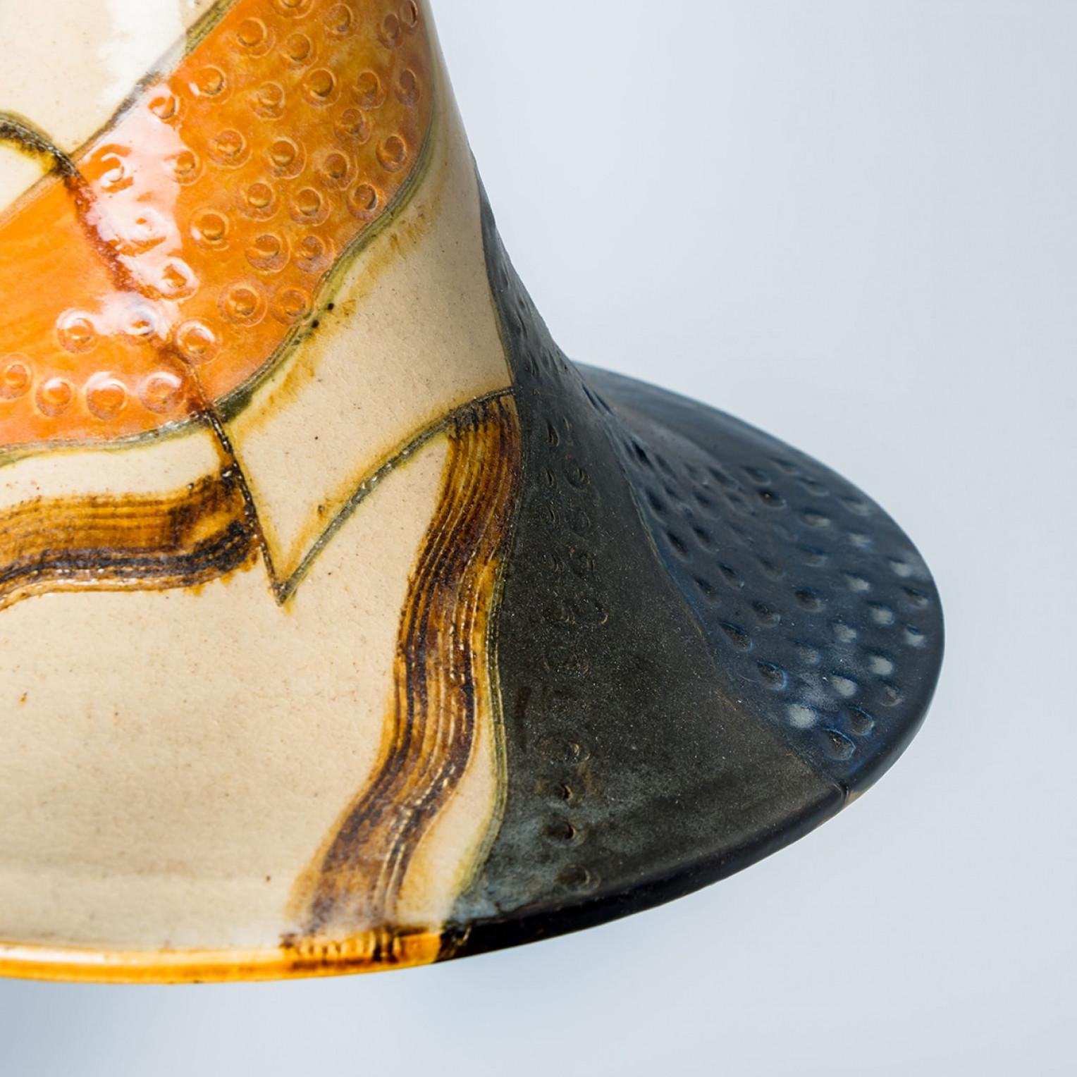 Cone Beige Orange Ceramic Pendant Light, Denmark, 1970 For Sale 1