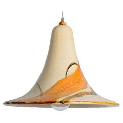Cone Beige Orange Ceramic Pendant Light, Denmark, 1970