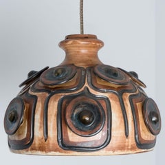 Cone Black Brown Beige Ceramic Pendant Light, Denmark, 1970