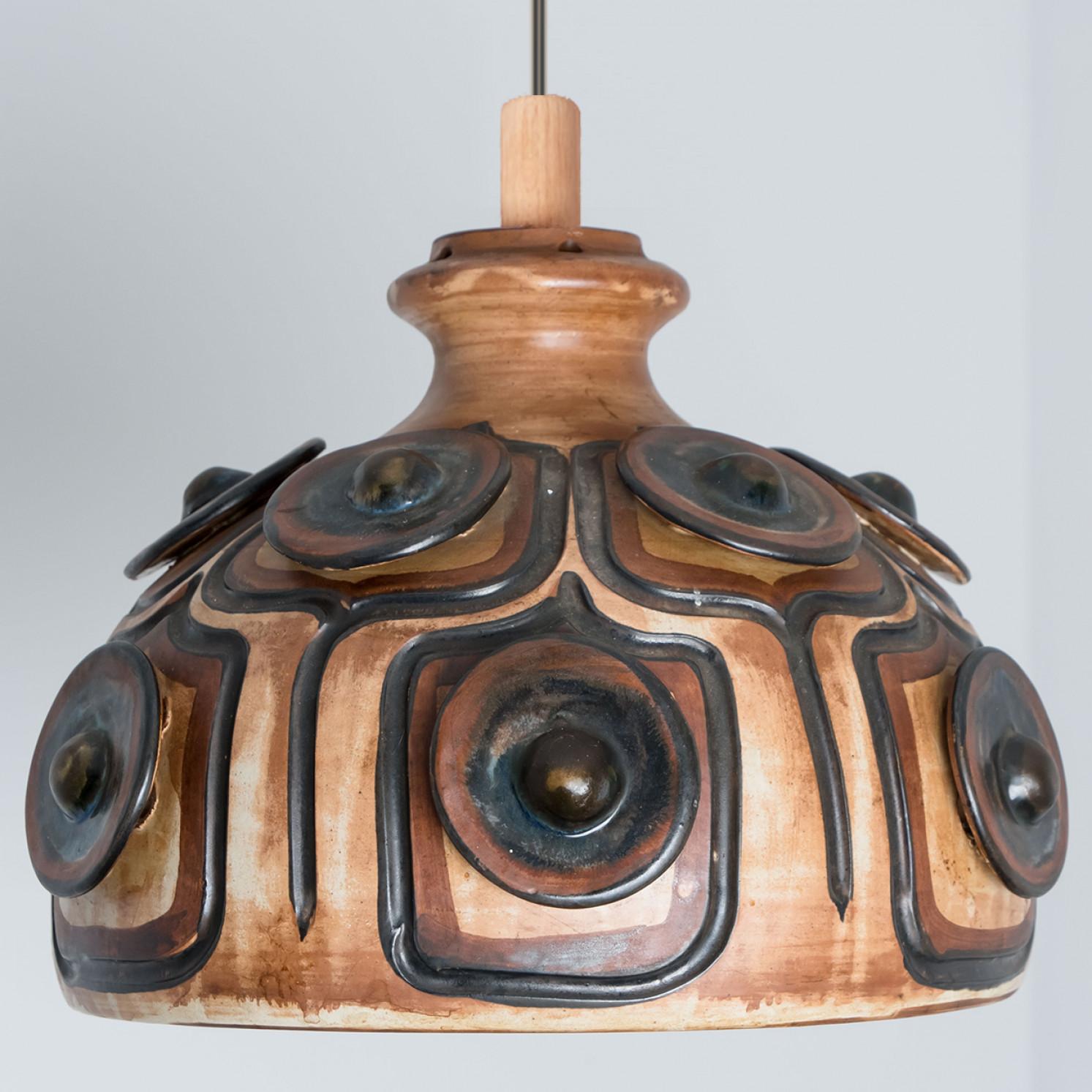Other Cone Black Brown Beige Ceramic Pendant Light, Denmark, 1970 For Sale