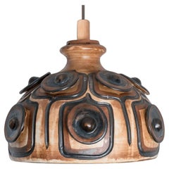 Cone Black Brown Beige Ceramic Pendant Light, Denmark, 1970