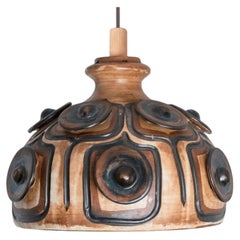 Cone Black Brown Beige Ceramic Pendant Light, Denmark, 1970