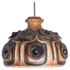 Cone Black Brown Beige Ceramic Pendant Light, Denmark, 1970
