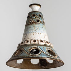 Cone Blue Ceramic Pendant Light, Denmark, 1970
