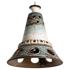 Cone Blue Ceramic Pendant Light, Denmark, 1970