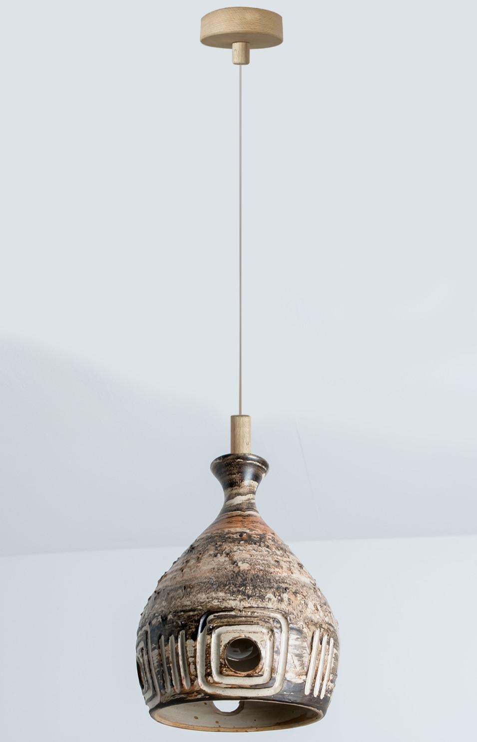Cone Brown Beige Terra Ceramic Pendant Light, Denmark, 1970 For Sale 5