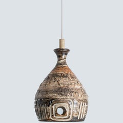 Cone Brown Beige Terra Ceramic Pendant Light, Denmark, 1970