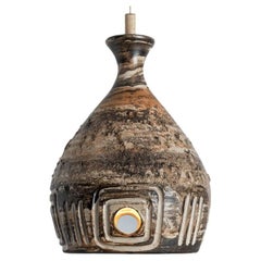 Cone Brown Beige Terra Ceramic Pendant Light, Denmark, 1970