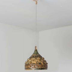 Cone Brown Green Ceramic Pendant Light, Denmark, 1970