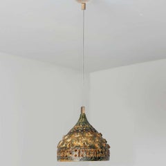 Cone Brown Green Ceramic Pendant Light, Denmark, 1970