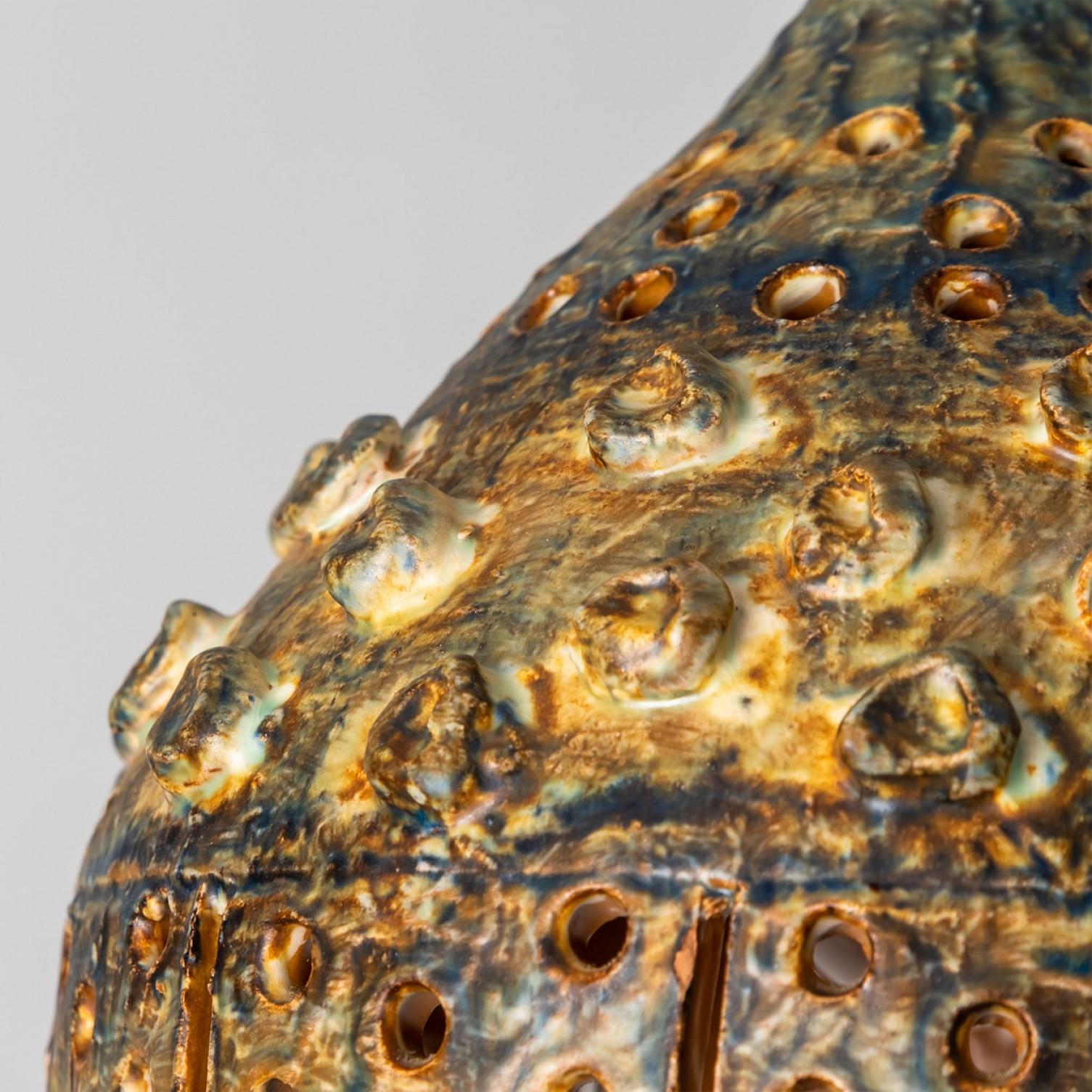 Lampada a sospensione in ceramica verde marrone a cono, Danimarca, 1970 in vendita 1