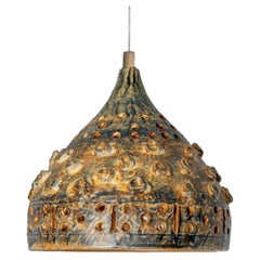 Cone Brown Green Ceramic Pendant Light, Denmark, 1970