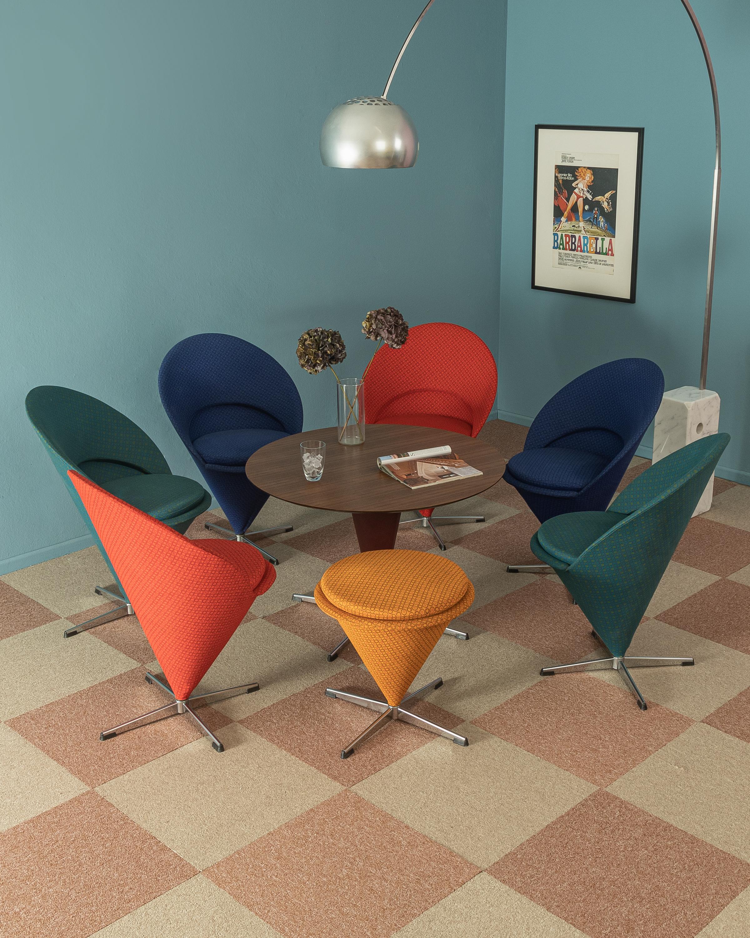 Mid-Century Modern Cone Chair Seating Group Cone Table Verner Panton Red Blue Petrol Mustard For Sale