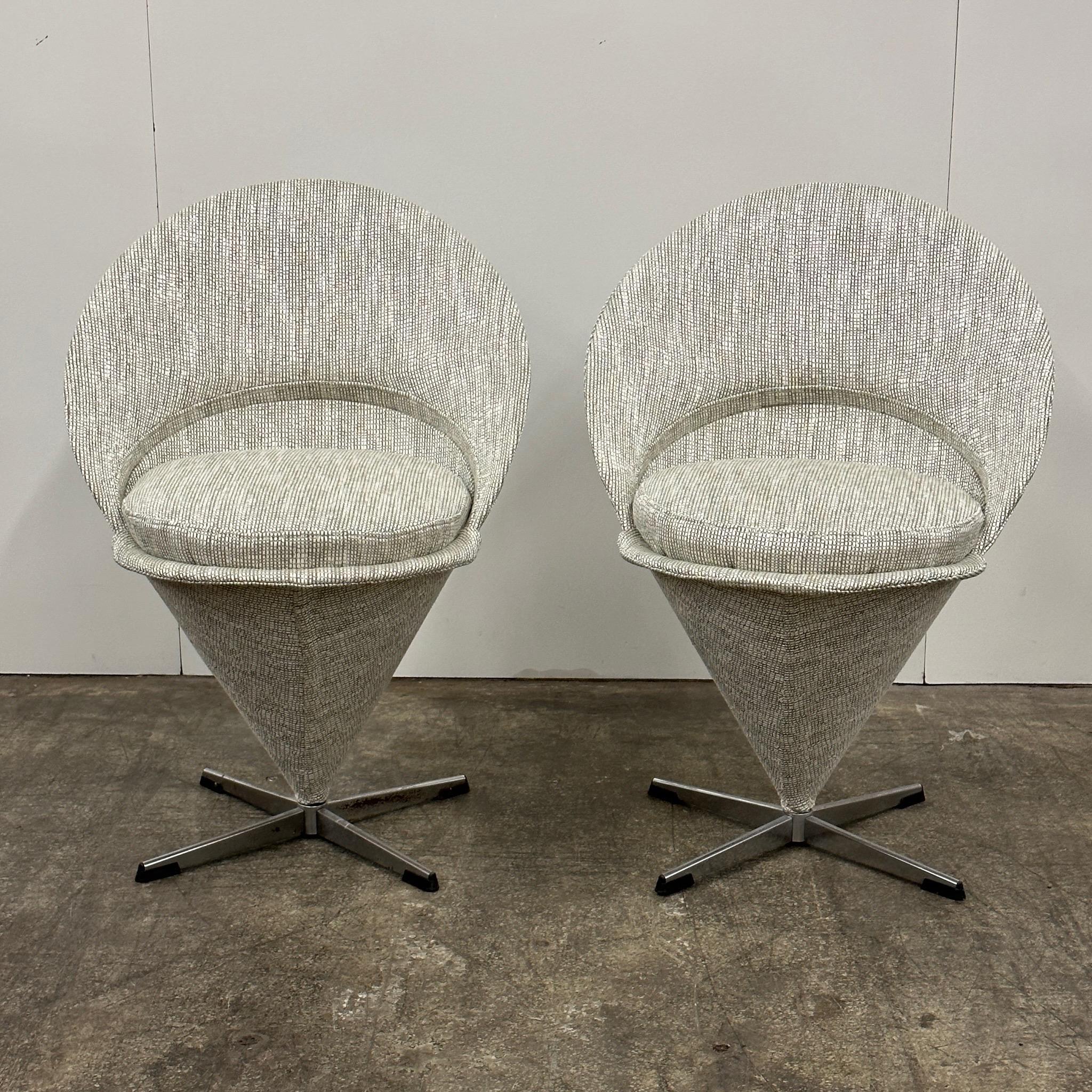 c. 1960s. Price is for the set. Contact us if you’d like to purchase a single item. We also have another available if needed. reupholstered in a chenille from Fishman’s. Grey/white is the main color with green undertones. 