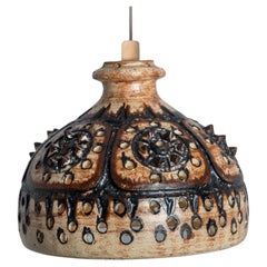 Cone Chocolate Brown Ceramic Pendant Light, Denmark, 1970