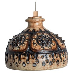 Cone Chocolate Brown Ceramic Pendant Light, Denmark, 1970