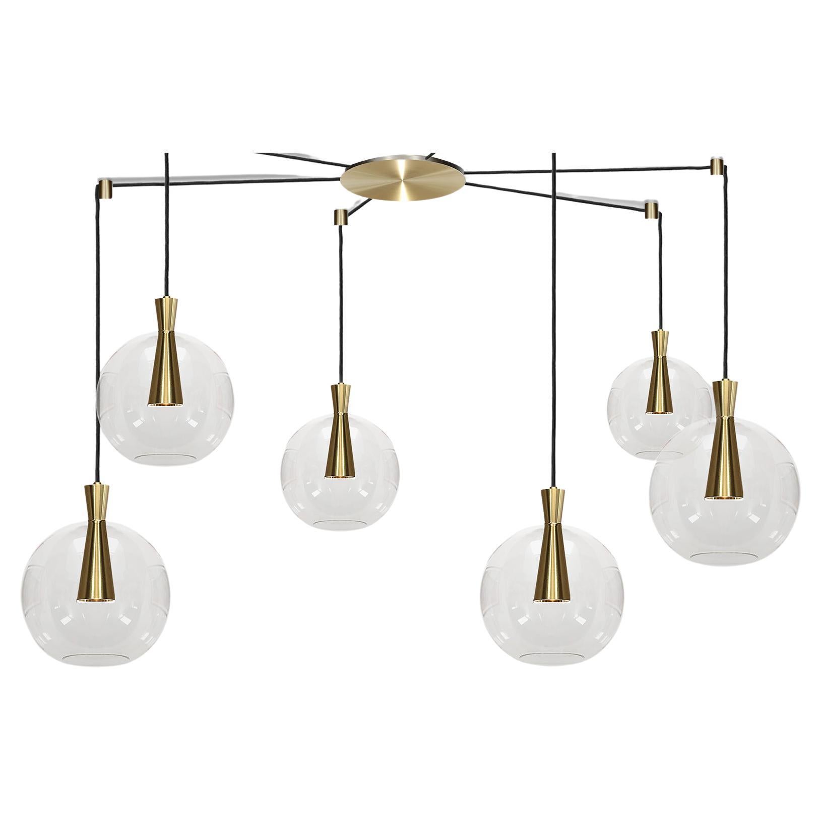 Cone Lamp and Shade, Wide 6-Piece by Marc Wood, Brass & Glass Handmade Lamps For Sale