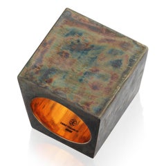 Cone Cube 8k Gold and  Oxidised Silver Ring