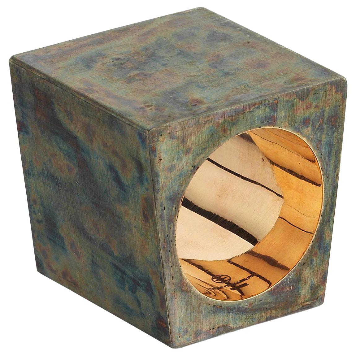 Cube cône en or 8 carats et or  Bague en argent oxydé