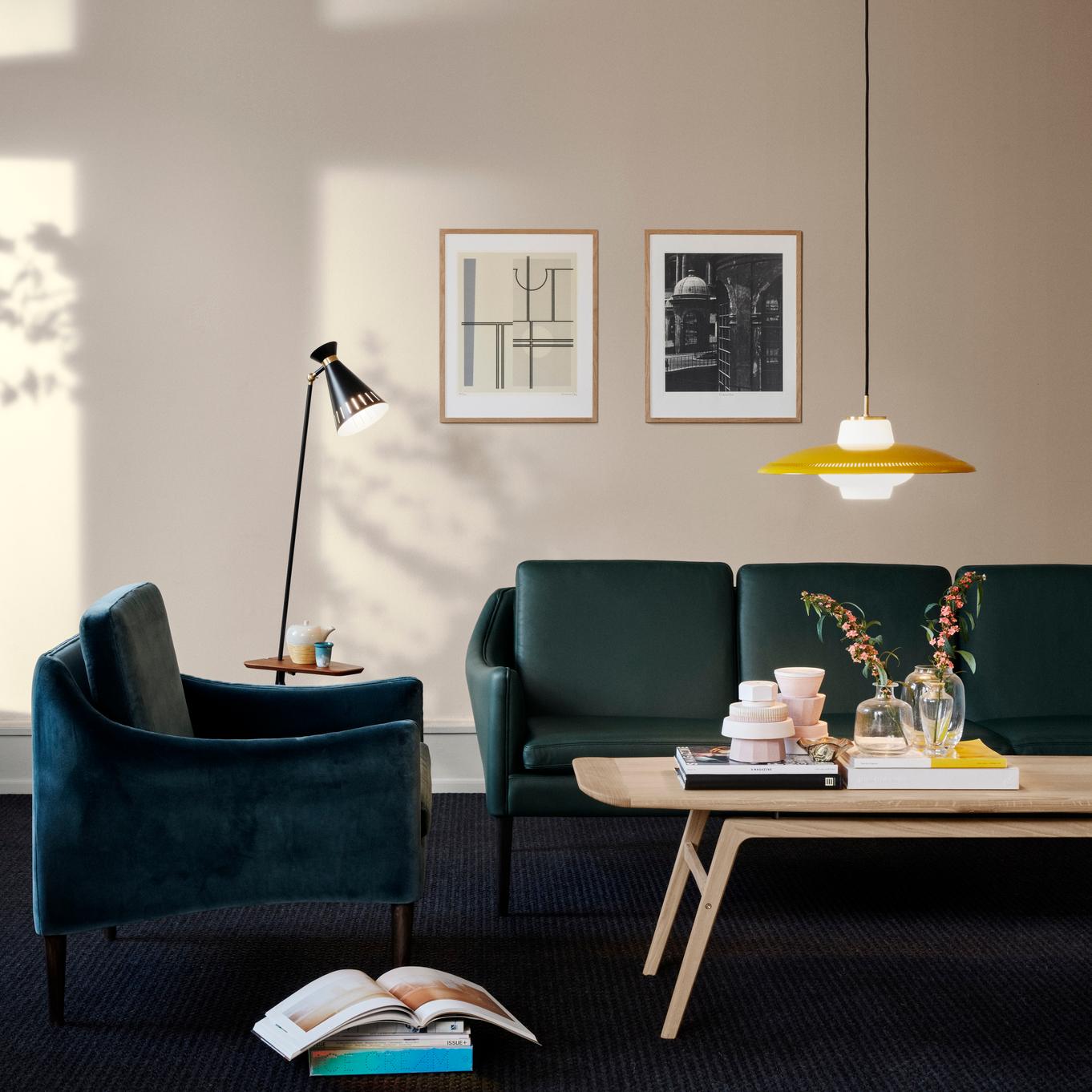 Contemporary Cone Floor Lamp with Table Pine Green by Warm Nordic