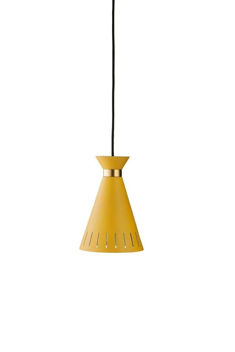 Cone Honey Yellow Pendant by Warm Nordic
Dimensions: D16x W16 x H23 cm
Material: Lacquered steel, Solid brass
Weight: 1 kg
Also available in different colours. Please contact us.

A classic pendant with charm, finesse and an elegant, solid