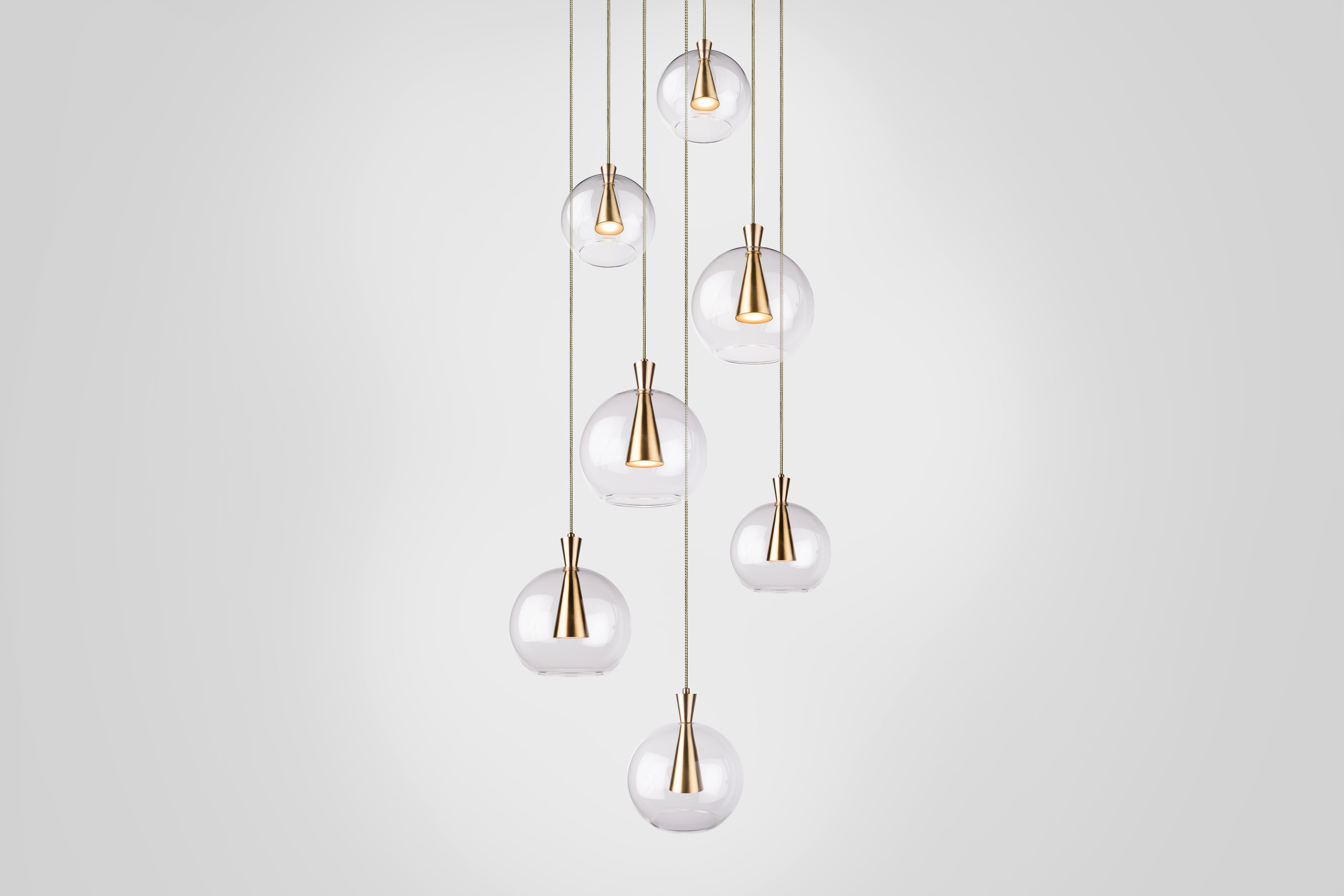 Lámpara y pantalla cónicas, 7 piezas de Marc Wood, lámparas de latón y cristal hechas a mano c/GU10 en Nuevo estado para la venta en London, GB