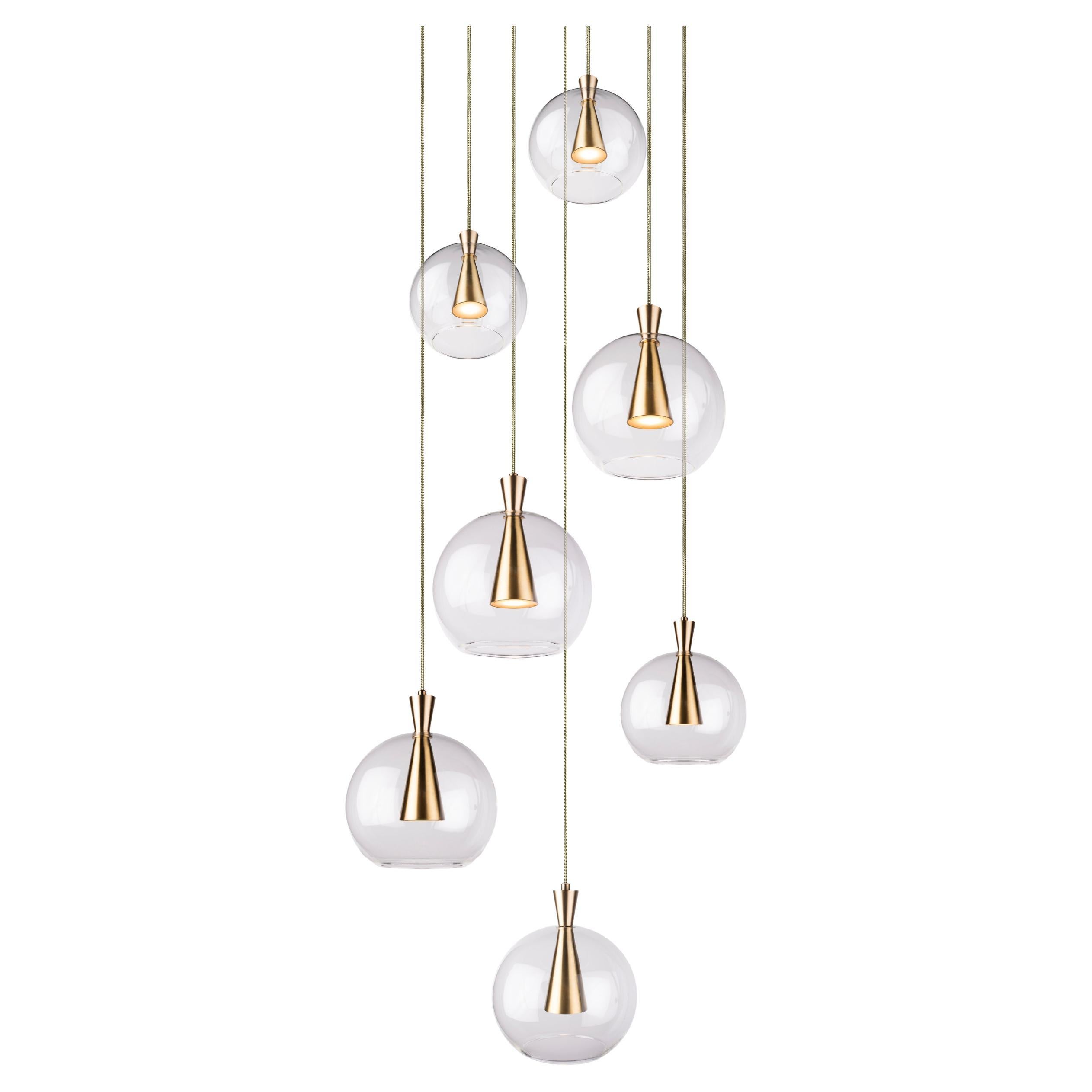 Lampada a cono e paralume, 7 pezzi di Marc Wood, lampade artigianali in ottone e vetro w/GU10