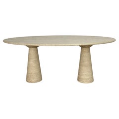 Cone pedestal travertine dining table