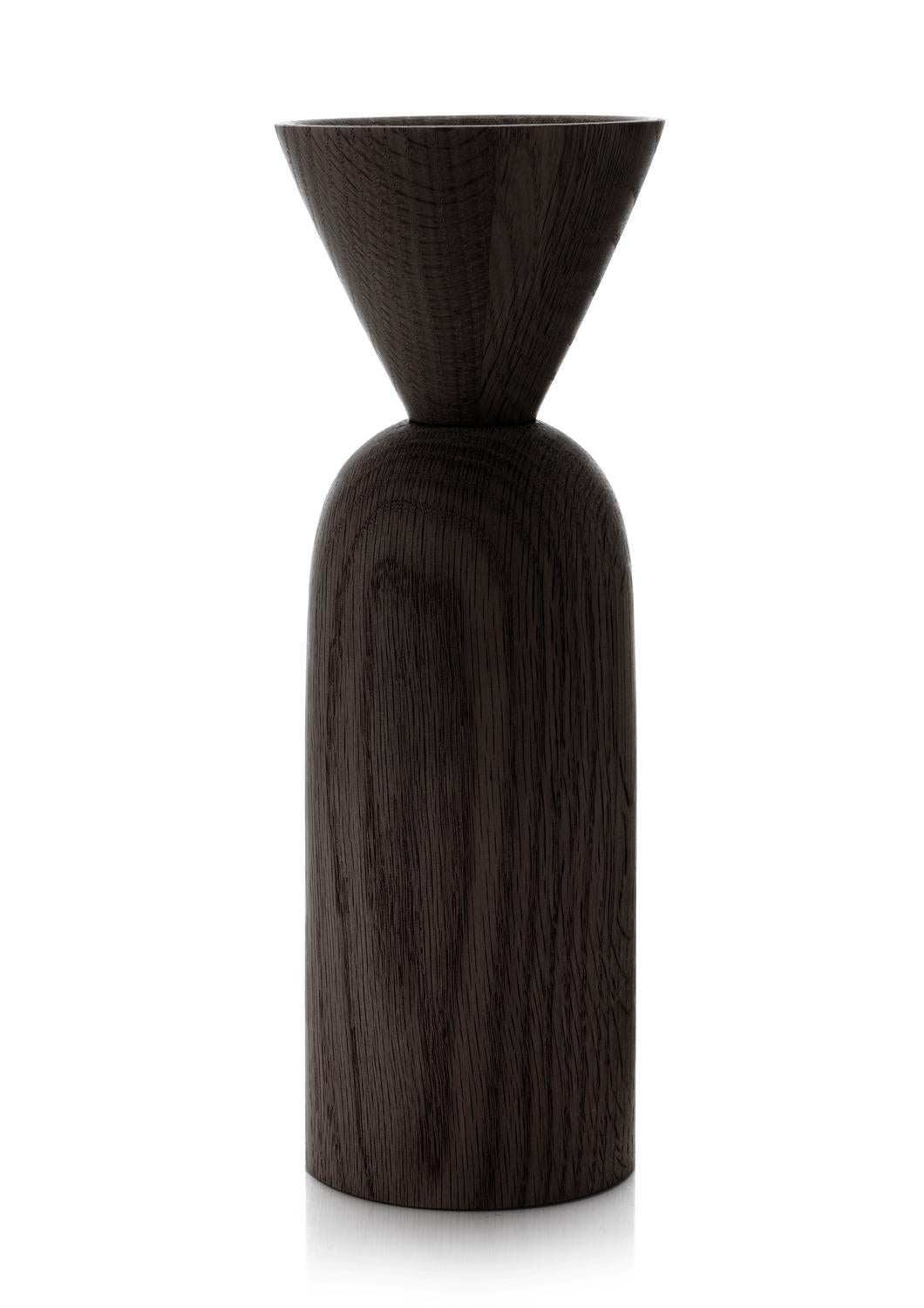 Contemporary Cone Shape Black Stained Oak Vase by Applicata For Sale