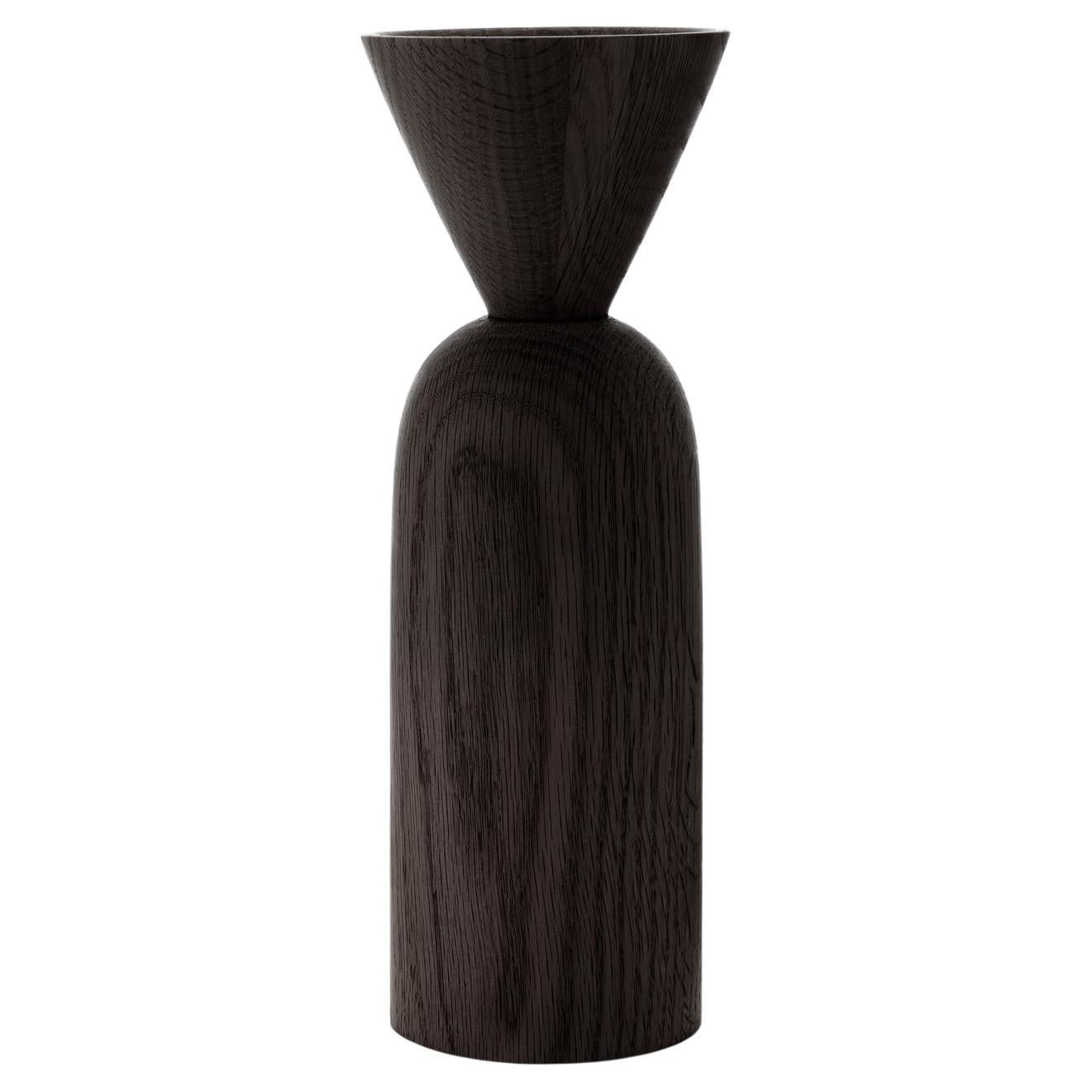 Cone Shape Black Stained Oak Vase by Applicata For Sale