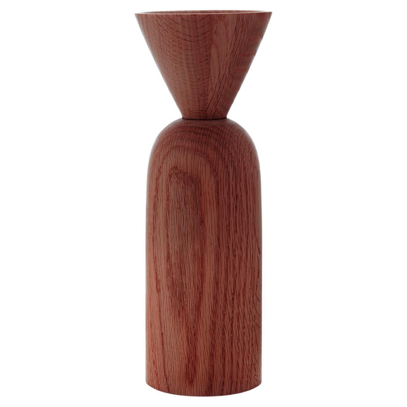 Cone Shape Smoked Oak Vase by Applicata For Sale