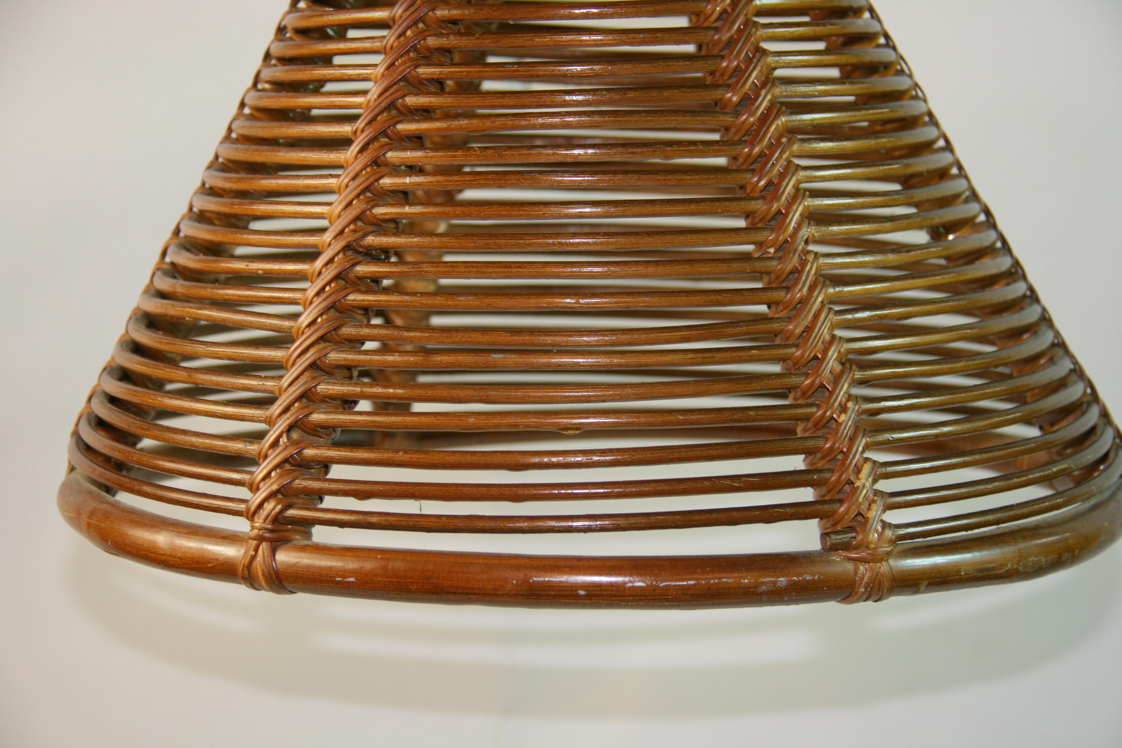 Hand-Crafted Cone Shaped Bent Rattan Pendant For Sale
