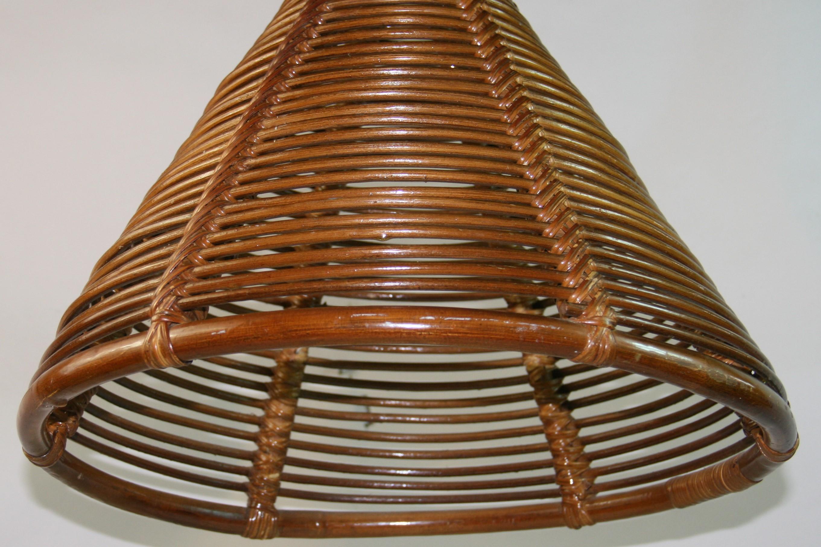 Cone Shaped Bent Rattan Pendant For Sale 1