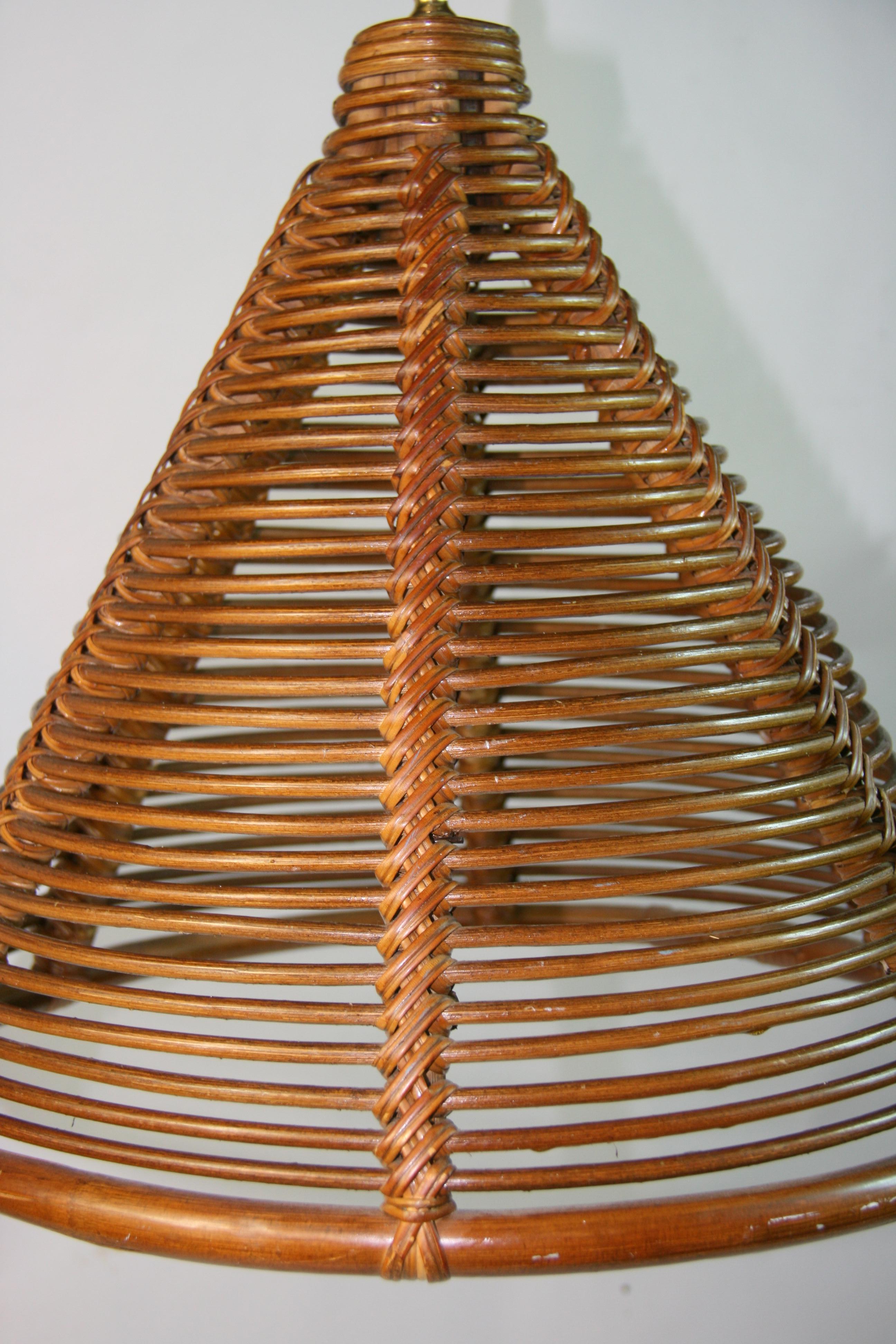 Cone Shaped Bent Rattan Pendant For Sale 2