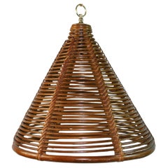 Vintage Cone Shaped Bent Rattan Pendant