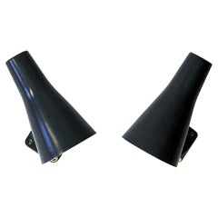 Cone Shaped Blue Metal Wall Sconces Pair by ASEA, Sweden 1950s