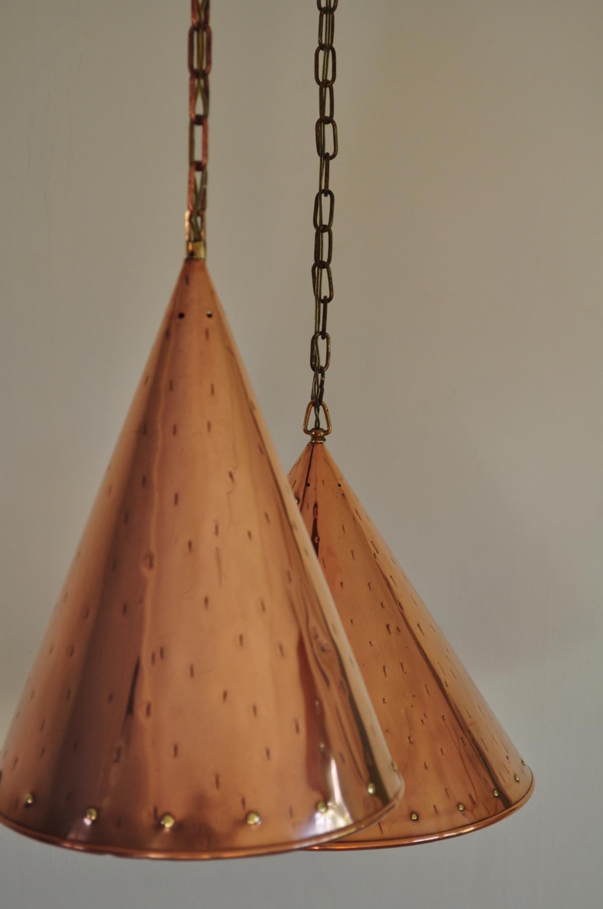 Cone Shaped Handcrafted Copper Pendants from Denmark, 1970s 6