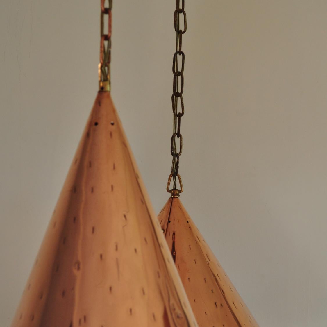 Cone Shaped Handcrafted Copper Pendants from Denmark, 1970s 7