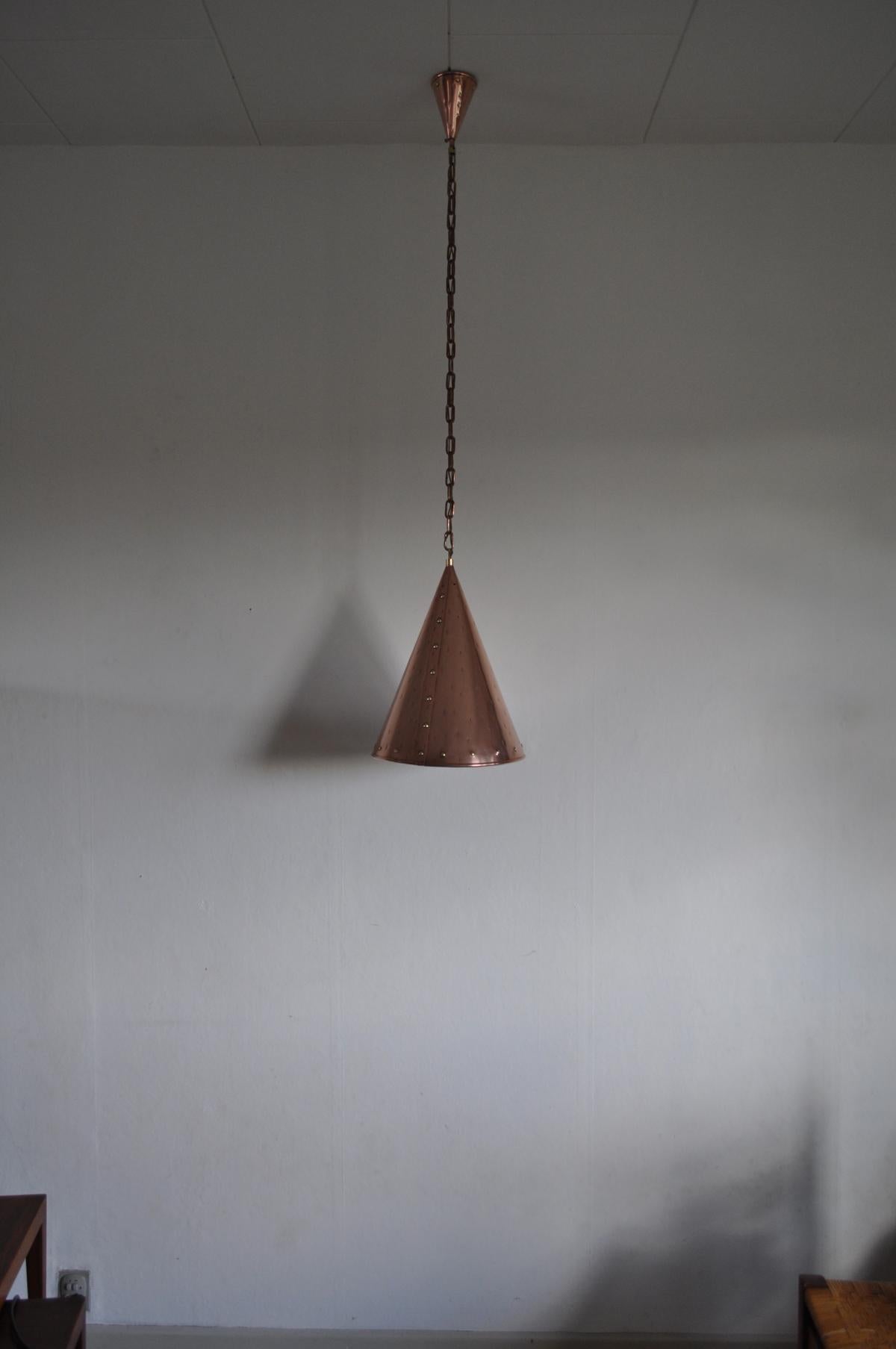 Scandinavian Modern Cone Shaped Handcrafted Copper Pendants from Denmark, 1970s