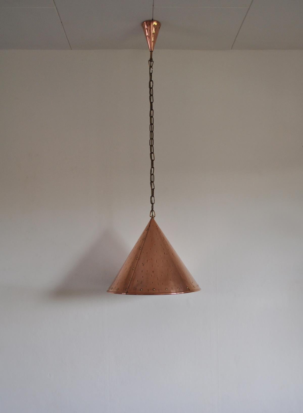 Scandinavian Modern Cone Shaped Handcrafted Copper Pendants from Denmark, 1970s