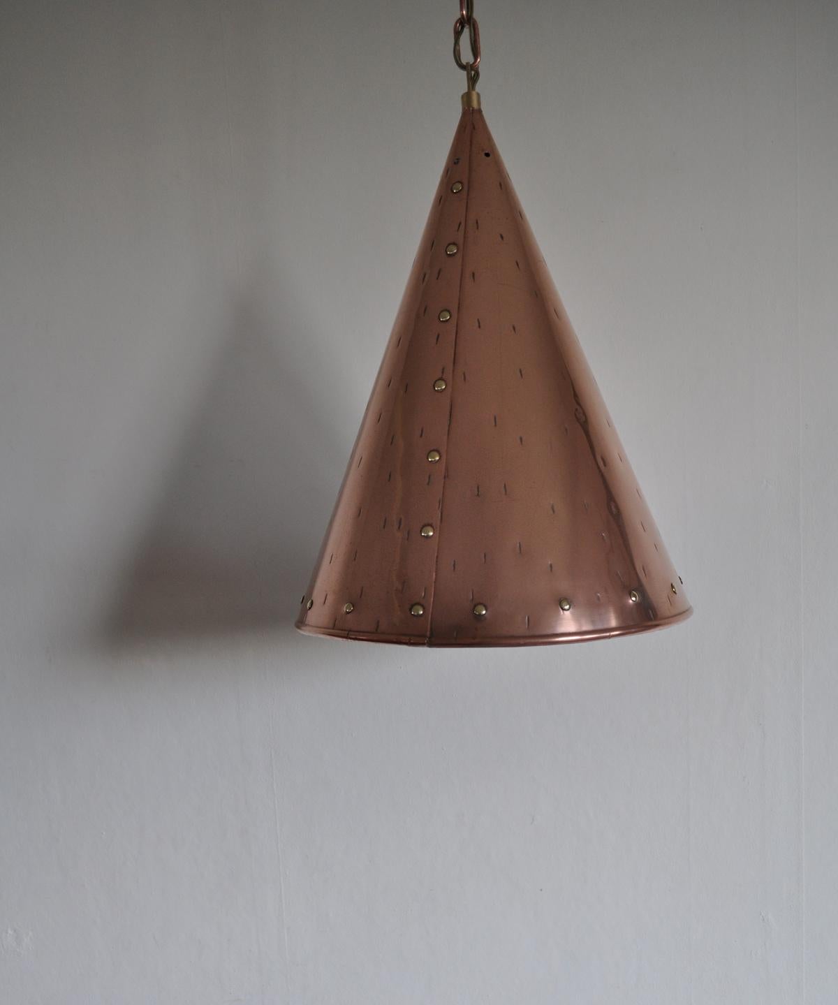Hand-Crafted Cone Shaped Handcrafted Copper Pendants from Denmark, 1970s