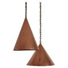 Cone Shaped Handcrafted Copper Pendants from Denmark, 1970s