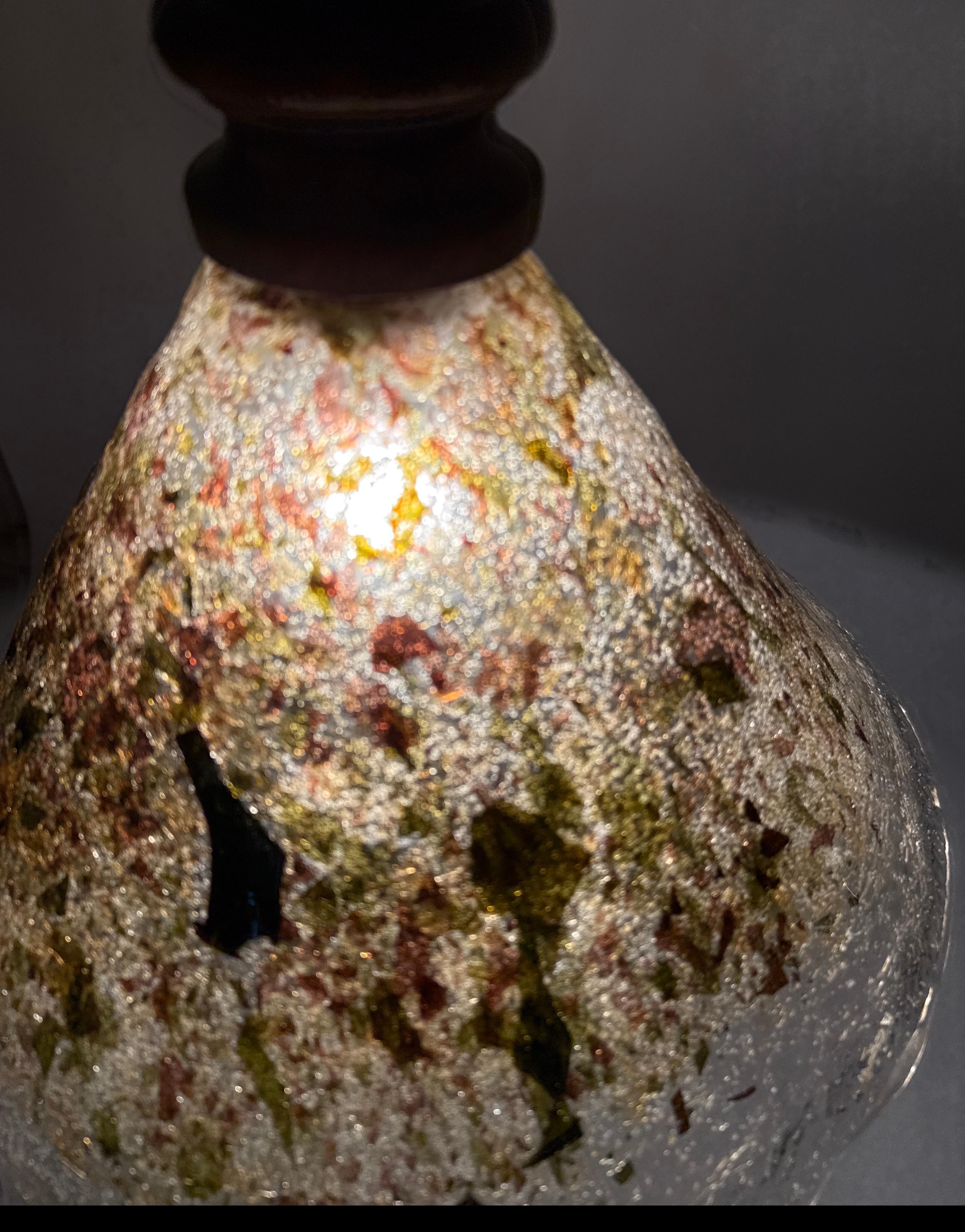 Lámpara colgante en forma de cono de cristal de Murano macizo y roble en venta 1