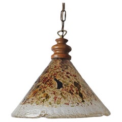 Cone-Shaped Hanging Lamp made of solid Murano Glass and Oak